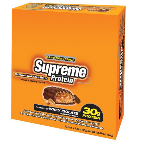 Supreme Protein Bar, Caramel Nut Chocolate, 12 - 3.38 oz Bars