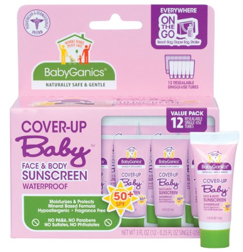 Babyganics Cover Up bébé Crème solaire SPF 50 paquets lotion hydratante, 12-Count Forfaits, 0,25 once Tubes