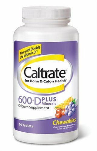 Caltrate 600 Plus supplément de calcium D Comprimés à croquer avec la vitamine D et des minéraux, des arômes de fruits assortis, 90-Count bouteilles (Pack de 2)