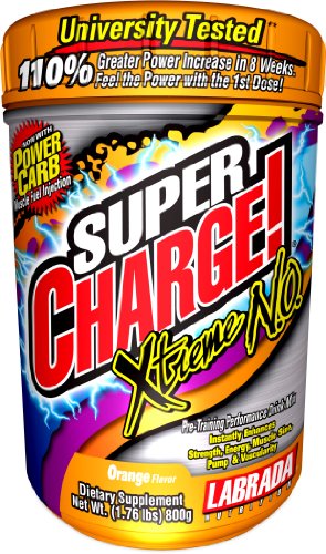 Labrada Nutrition Super Charge! Xtreme NO, pré-entraînement de préparation pour boisson énergétique, Orange, 1,76 livre Tub