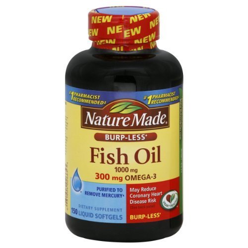 Nature Made huile Burp-moins de poissons, 1000 mg, 300 mg d'oméga-3, 150 gélules liquides