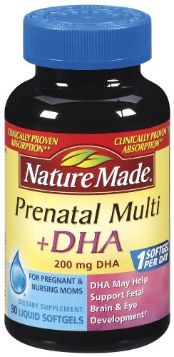 Nature Made PrenatalMulti + DHA 200 gélules Mg, valeur de la taille, 60 + 30 gélules liquides