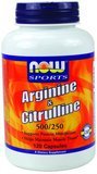 Now Foods Arginine 500mg et 250 mg citrulline, capsules, 120-Count