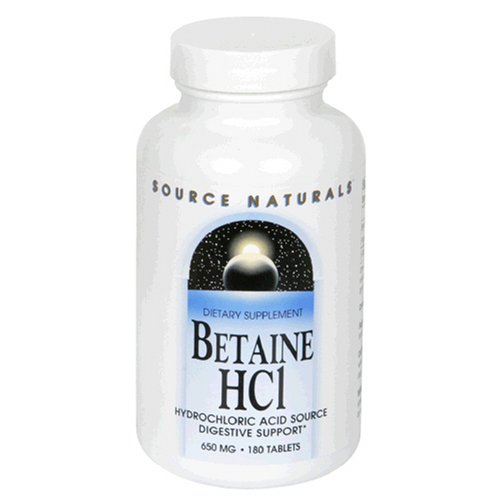 Source Naturals bétaïne HCl, 650 mg, 180 comprimés (lot de 2)