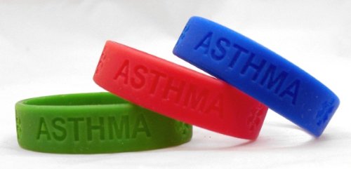 3-pack of Asthma Medical Alert Silicone Bands Bracelets