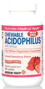 American Health Acidophilus Chewable With Bifidus, Natural Strawberry Flavor 100 Wafers
