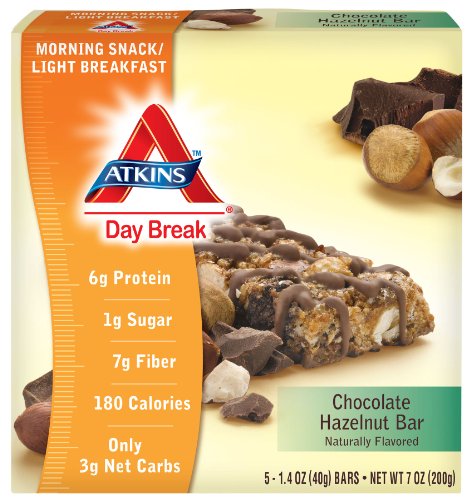 Atkins Day Break, Chocolate Hazelnut Bar, 1.40 oz Bars, 5 count box ( pack of 2)