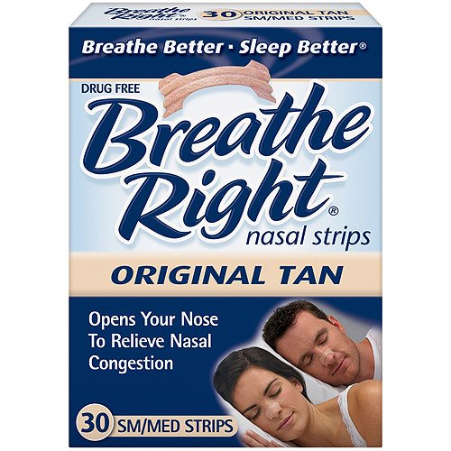 Bandelettes nasales Breathe Right, Small / Medium, Tan, 30-Count Boîtes (pack de 2)