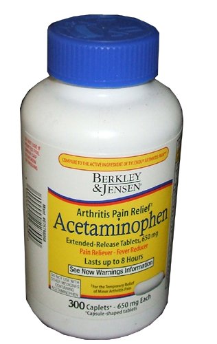 Berkley and Jensen Arthritis Pain Relief Acetaminophen Extended Release Tablets, 650mg Pain Reliever and Fever Reducer 8 Hour Relief 300 Caplets per Bottle