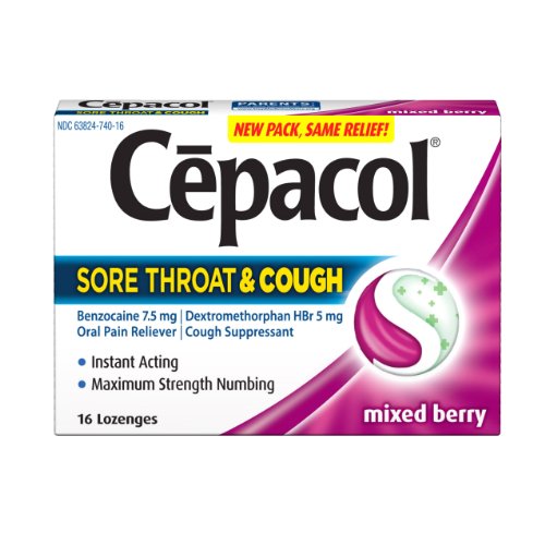 Cepacol Sore Throat & Cough, Maximum Strength Numbing, Instant Action, 16  Lozenges,  (Pack of 3)