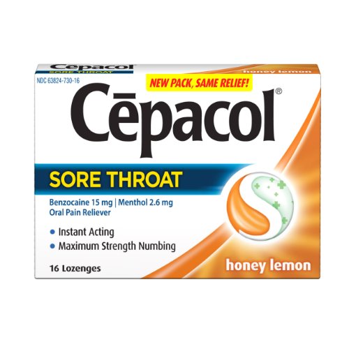 Cepacol Sore Throat Max Numbing Honey Lemon, 16 Count (Pack of 3)
