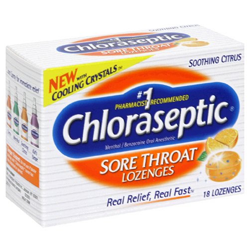 Chloraseptic Sore Throat Lozenges, with Soothing Liquid Center, Citrus, 18-Count Boxes (Pack of 6)