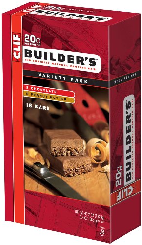 Clif Bar Builder's Bar, Variety Pack, 9 Chocolate and 9 Chocolate Peanut Butter, 2.4-Ounce Bars, 18 Count