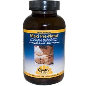 Country Life Maxi Pre-natal Multi-vitamin/ Minimum for Pre-and Post Natal, 180-Count