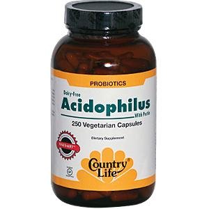 Country Life Natural Acidophilus with Pectin, 250-Vegetarian Capsules