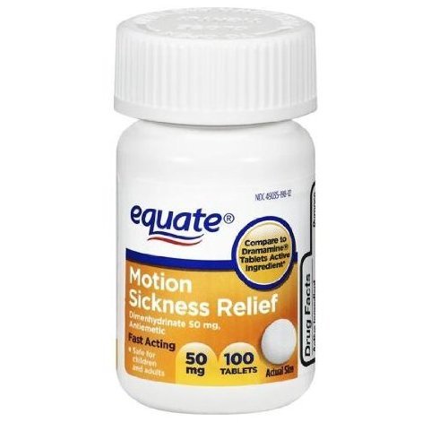 Equate - Motion Sickness 50 mg, 100 comprimés Contre les Nausees et Vomissements