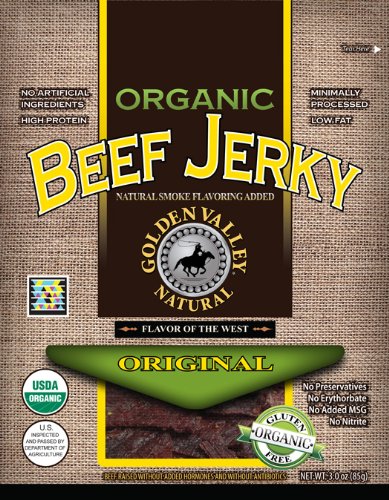 Golden Valley Natural Organic Beef Jerky, Original, 3-Ounce Pouches (Pack of 8)