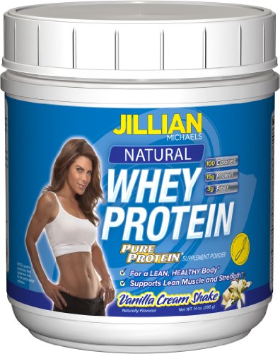 Jillian Michaels Natural Whey Protein, Pure Protein  , Vanilla Cream Shake, 14 Ounce