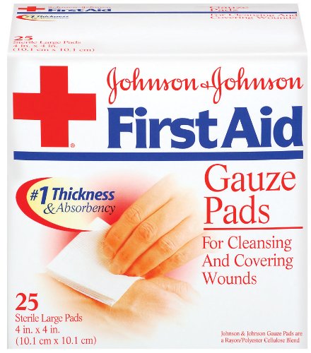 Johnson & Johnson Premières Compresses d'aide (4 x 4 pouces), 25-Count grands tampons (paquet de 2)