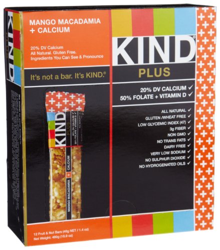 KIND PLUS, Mango Macadamia + Calcium, Gluten Free Bars (Pack of 12)