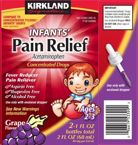 Kirkland Signature Infants' Pain Relief Concentrated Drops, 2-1fl Oz Bottles Total 2 Fl Oz (60 Ml)