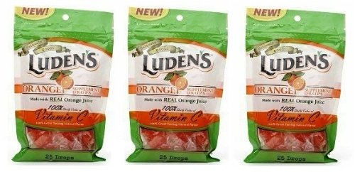 Luden's Throat Drops, Orange Flavor, 25 Drops, (3 PACK)