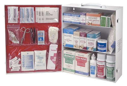 Medique 3-Shelf industrielle à ouverture latérale Cabinet de premiers soins, Rempli # 745M1