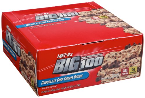 Met-Rx Big 100 Meal Replacement Bar, Chocolate Chip Cookie Dough, 3.52-Ounce Bars (Pack of 12)
