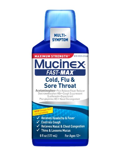 Mucinex Fast-Max Adult Liquid for Cold, Flu and Sore Throat, 6 Ounce