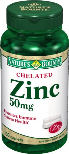 Nature's Bounty Chelated Zinc (Zinc Gluconate) 50mg, 100 Caplets (Pack of 4)