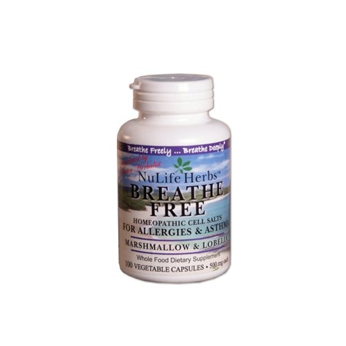 Nulife Herbs Breathe Free, Homeopathic Cell Salts for Allergies & Asthma,  500 mg, 100 Vegetable Capsules