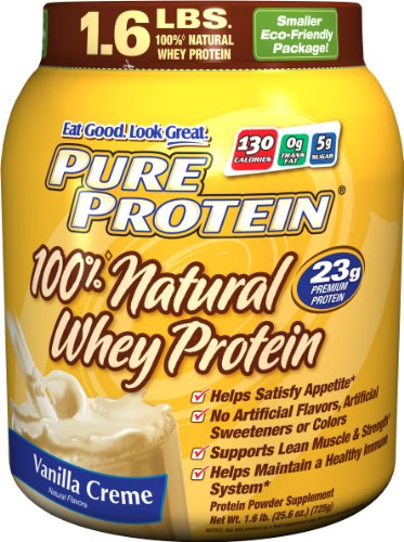 Pure Protein 100 %  Natural Whey Protein, Vanilla Creme, 1.6 Pounds