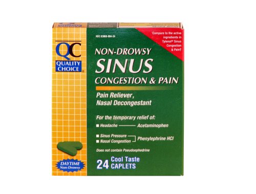 Quality Choice Non-Drowsy Sinus Congestion & Pain Relief Caplet, 24-Count Boxes (Pack of 4)