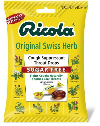 Ricola Cough Suppressant Throat Drops, Mountain Herb, Original, Sugar Free, 19 Drops (Pack of 12)