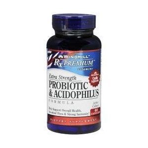 Rx Premium Vitamins by Windmill, Extra Strength Probiotic & Acidophilus, 60 Capsules, Helps Support Overal Health, Intestinal Flora & Strong Immunity