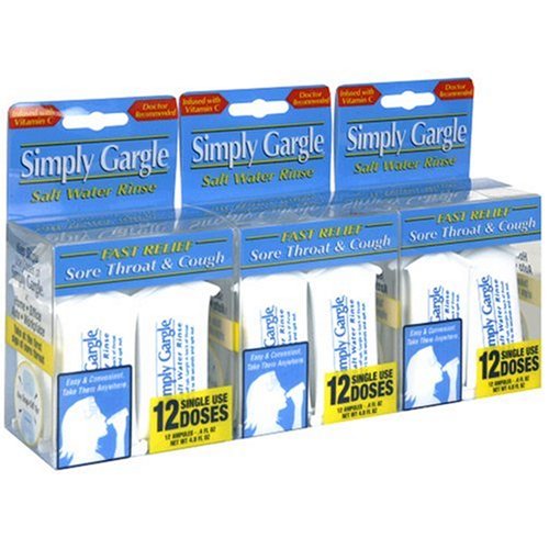 Simply Gargle Salt Water Rinse, 0.4-Ounce Ampules in 12-Count Boxes pack of 3