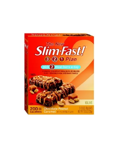 SlimFast 200 Calorie, Chocolate Peanut Caramel, Meal Bar 5pk, 7.9-Ounce Boxes (Pack of 8)