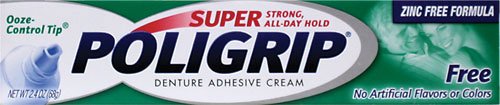 Super Poligrip Zinc Free Denture Adhesive Cream, 2.4-Ounce Tubes (Pack of 4)
