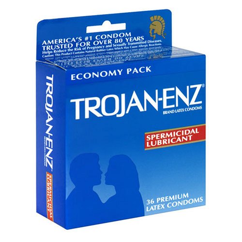 Trojan-Enz préservatifs en latex, lubrifiant spermicide, 36-Count Boîtes (pack de 2)