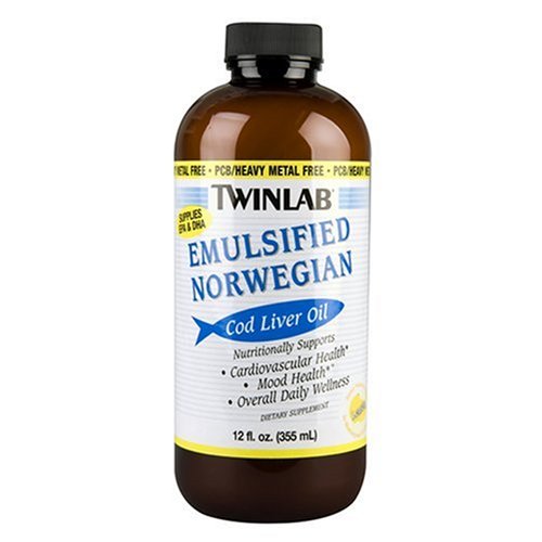 Twinlab Emulsified Norwegian Cod Liver Oil, Lemon, 12 Ounce  (Pack of 2)