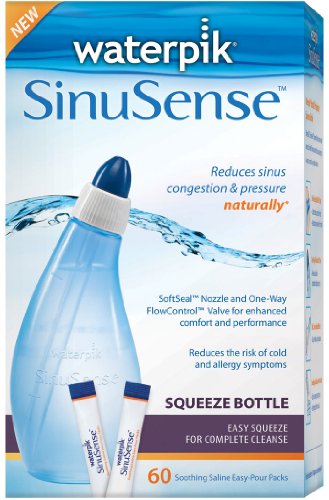 Waterpik SWS 360 Sinusense Squeeze Bottle Includes 60 Soothing Saline Packs With Aloe Vera and Eucalyptus, Blue
