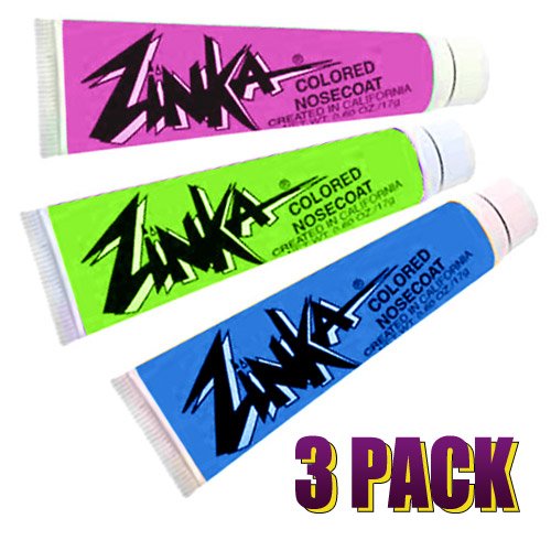 Zinka Colored Sunblock Zinc Waterproof Nosecoat 3 Pack Bundle .6oz Tube - Blue Pink Green