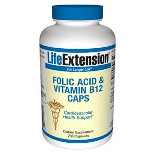Acide folique Life Extension + B12 Capsules, 200-Count