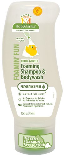 BabyGanics Foamin "Wash Fun Body Mousse & Shampoing, Formule douce, sans parfum, bouteilles Ounce 10,65-fluides (Pack de 2)