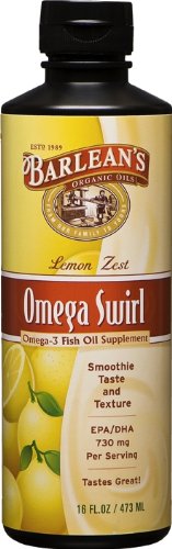 Barlean Oméga Organic Oils Swirl huile de poisson, zeste de citron, 16-Ounce Bottle