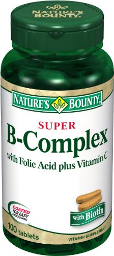 Bounty Nature Super B-complexe avec l'acide folique plus vitamine C, 100-Comte