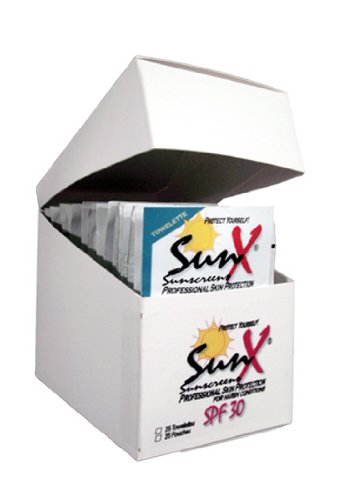 Coretex SUNX SPF30 Crème solaire Lingettes Lingettes individuelles - 25 sachet / boîte, sans PABA, résistant sans huile, l'eau et la sueur, les rayons UVA / UVB Protection, Easy Wipe sur demande!
