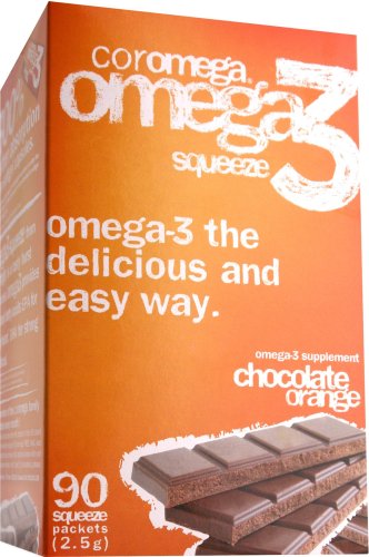 Coromega supplément d'oméga-3, saveur d'orange avec une pointe de chocolat, 90 paquets (2,5 g)