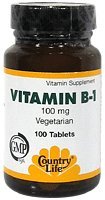 Country Life vitamine B-1 100 Mg, 100-Comte
