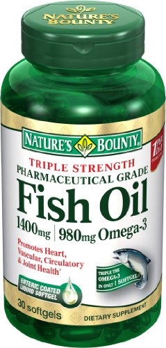 Force Bounty Triple Nature One par jour d'huile de poisson 1400 mg, 980 mg d'oméga-3, 39 gélules